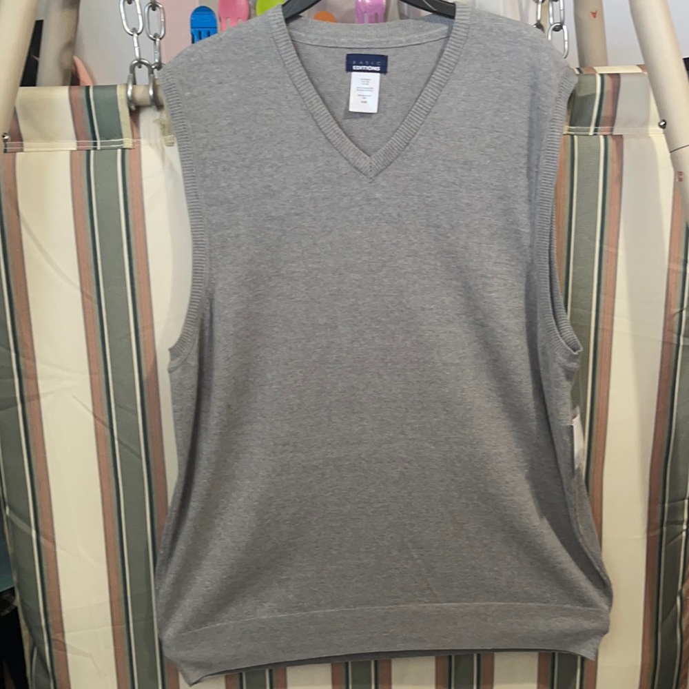 Basic Editions Mens Sweater Vest Gray